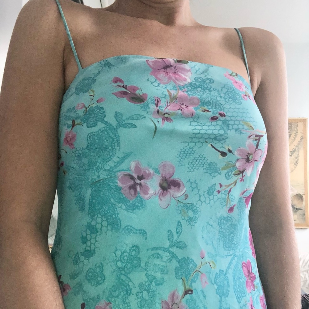Cute turquoise dress! Very Y2K square neck flower fairy dress! Laundry dress!
